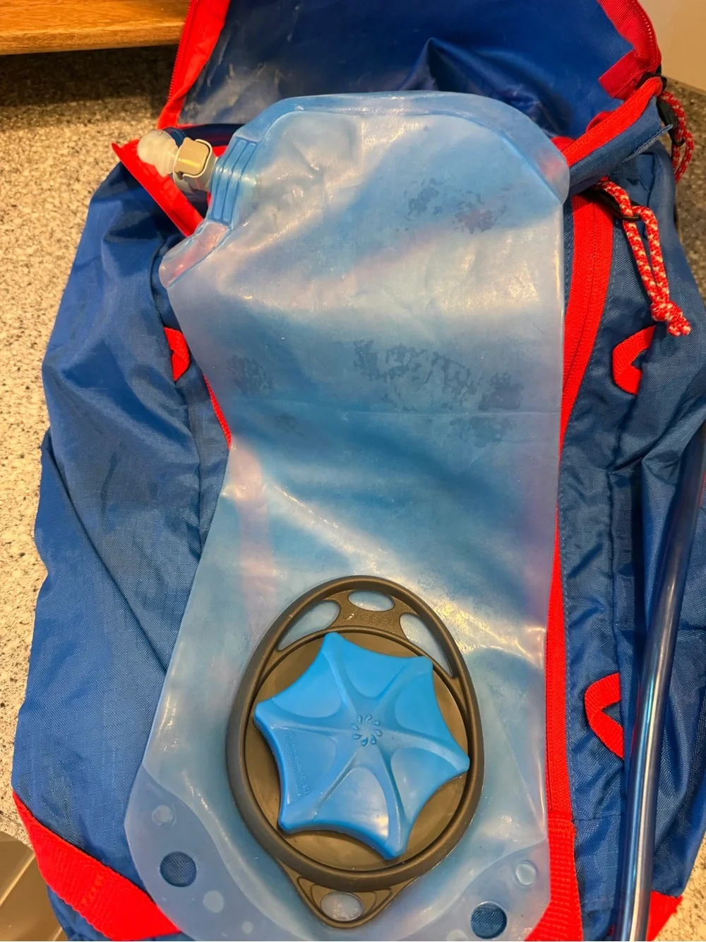 Jansport Blue Backpack with Red Accents and Hydration Bladder
